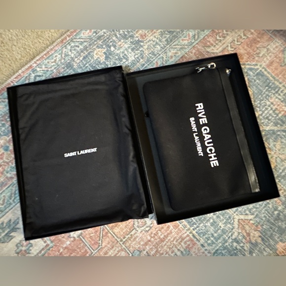 NWT SAINT LAURENT Rive Gauche Wristlet/ Clutch Bag Black w/ Box, Dust Bag, COA - Picture 6 of 16